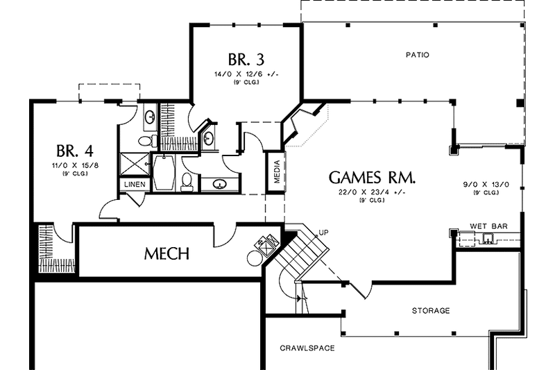 Architectural House Design - Floor Plan - Lower Floor for Mediterranean House Plan #48-887 - 4 bed, 4 bath