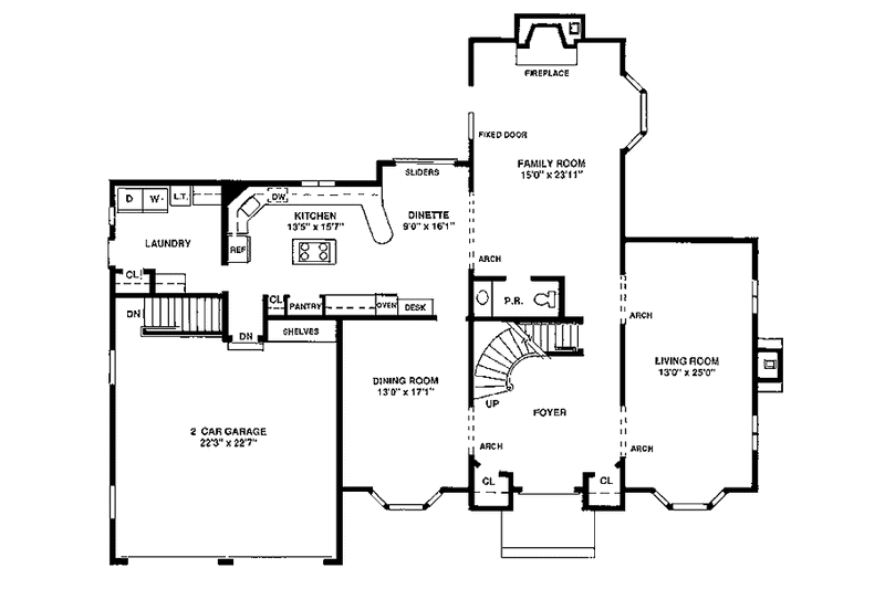 House Blueprint - Floor Plan - Main Floor for European House Plan #1003-1 - 4 bed, 2.5 bath