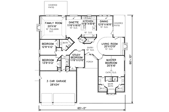 Floor Plan - Main Floor for Traditional House Plan #65-117 - 3 bed, 2 bath