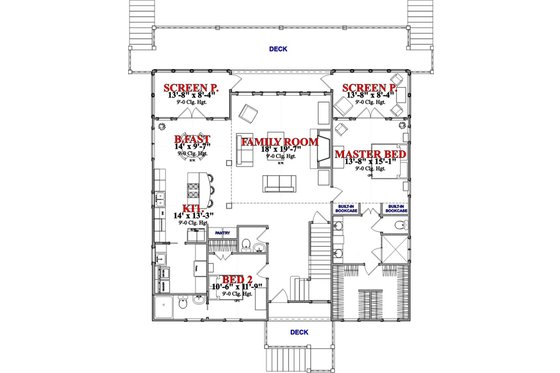 Floor Plan - Main Floor for Beach House Plan #63-355 - 3 bed, 3.5 bath
