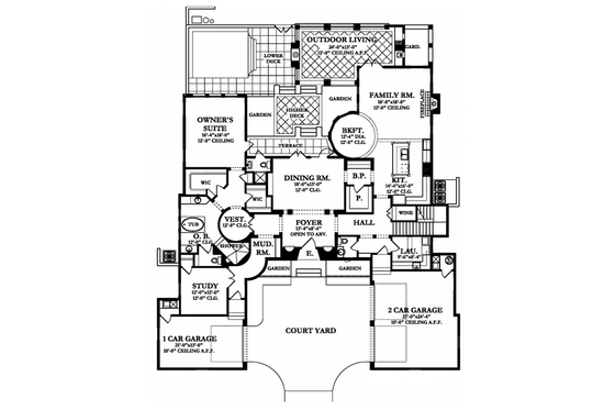 Floor Plan - Main Floor for Mediterranean House Plan #1058-153 - 4 bed, 4 bath