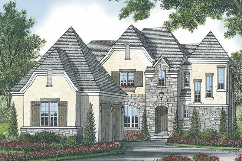 Home Plan - Exterior - Front Elevation 3 for European House Plan #453-570 - 4 bed, 4.5 bath