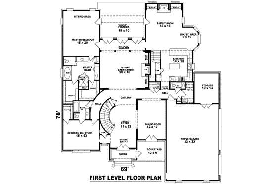 Floor Plan - Main Floor for European House Plan #81-1339 - 4 bed, 4 bath