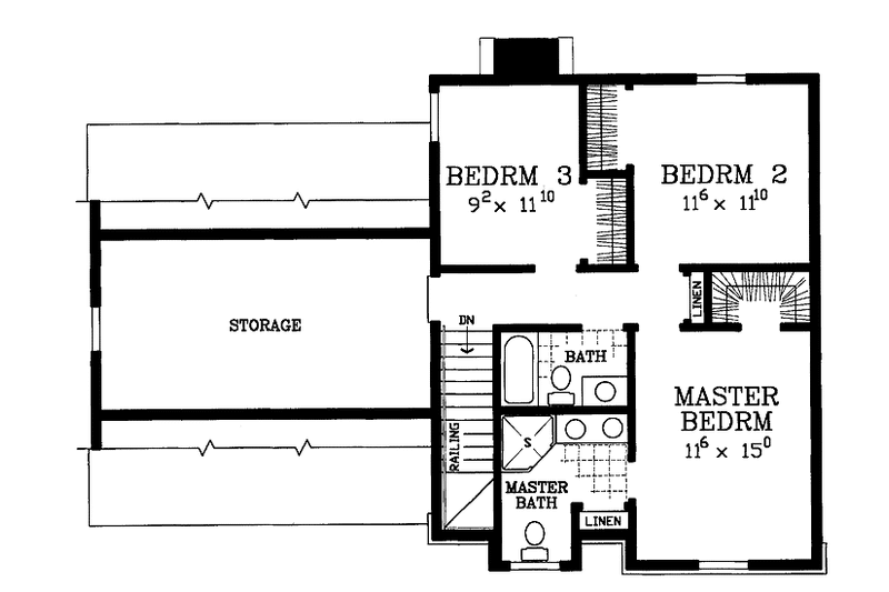 Dream House Plan - Floor Plan - Upper Floor for Colonial House Plan #72-1106 - 3 bed, 2.5 bath