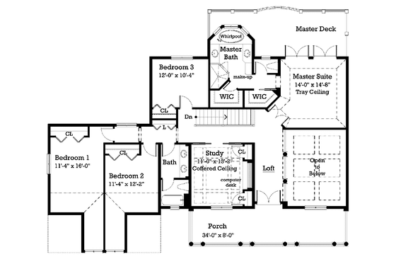Floor Plan - Upper Floor for Classical House Plan #930-250 - 4 bed, 2.5 bath
