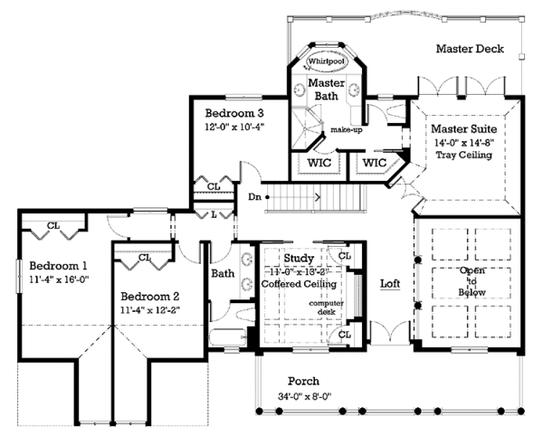 Classical Floor Plan - Upper Floor Plan #930-250