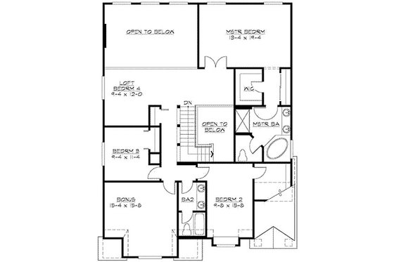 Floor Plan - Upper Floor for Traditional House Plan #132-136 - 3 bed, 2.5 bath