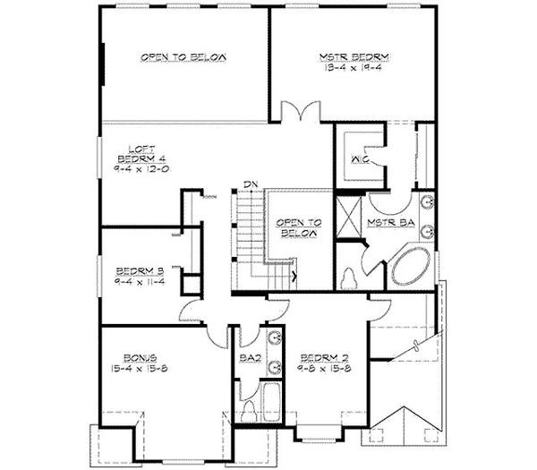 Traditional Floor Plan - Upper Floor Plan #132-136