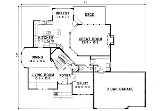 Floor Plan - Main Floor for European House Plan #67-596 - 4 bed, 3.5 bath