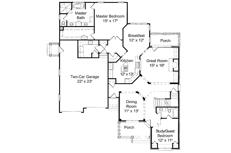 Dream House Plan - Floor Plan - Main Floor for Country House Plan #429-291 - 3 bed, 3 bath