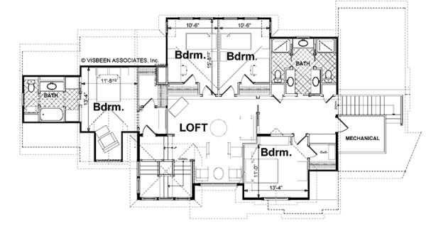 Traditional Floor Plan - Upper Floor Plan #928-72