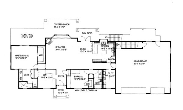Floor Plan - Main Floor for Craftsman House Plan #117-1095 - 2 bed, 3 bath