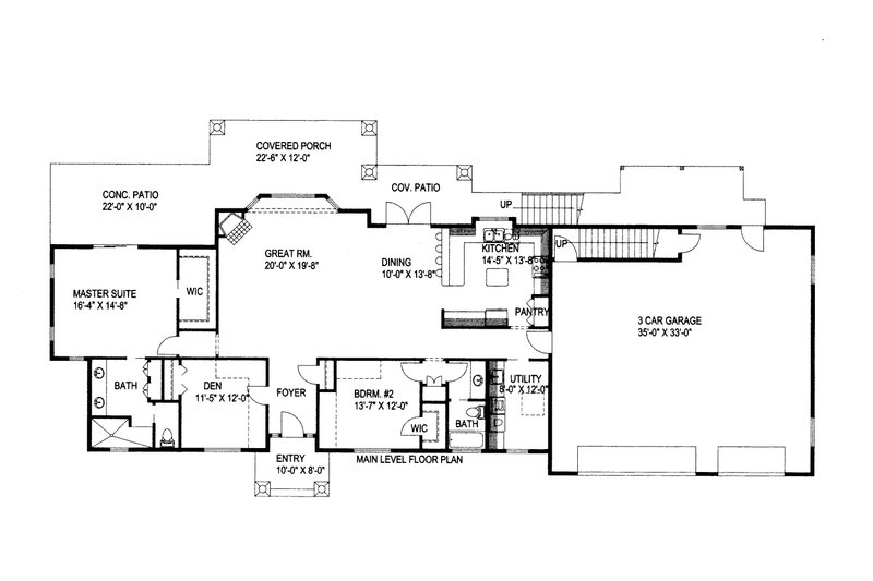 House Blueprint - Floor Plan - Main Floor for Craftsman House Plan #117-1095 - 2 bed, 3 bath