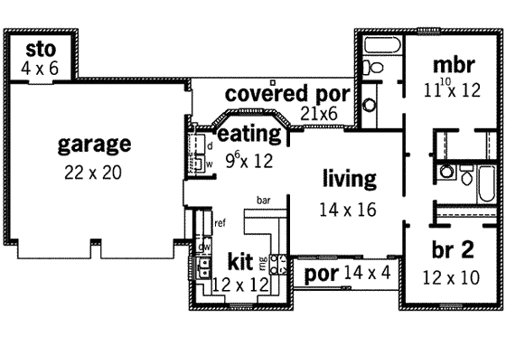 Floor Plan - Main Floor for European House Plan #16-258 - 2 bed, 2 bath