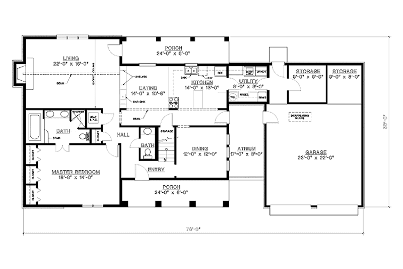 House Plan Design - Floor Plan - Main Floor for Country House Plan #45-456 - 4 bed, 2.5 bath