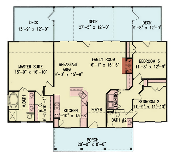 House Design - Floor Plan - Main Floor for Traditional House Plan #54-691 - 3 bed, 2 bath