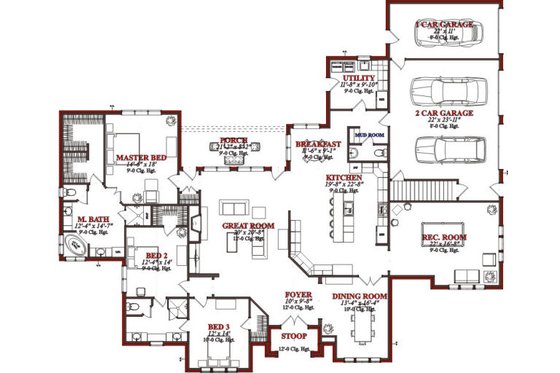 Floor Plan - Main Floor for Traditional House Plan #63-112 - 3 bed, 2.5 bath