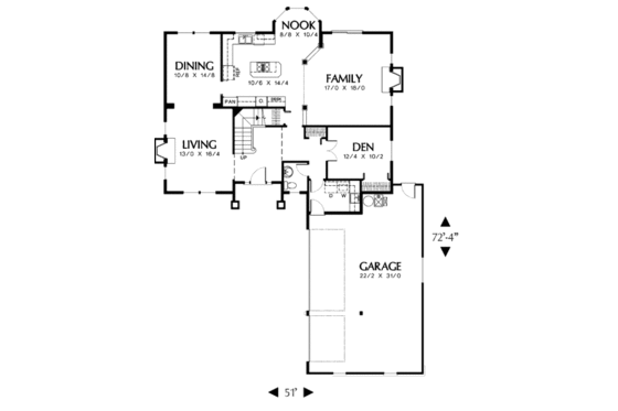 Floor Plan - Main Floor for Traditional House Plan #48-451 - 4 bed, 2.5 bath