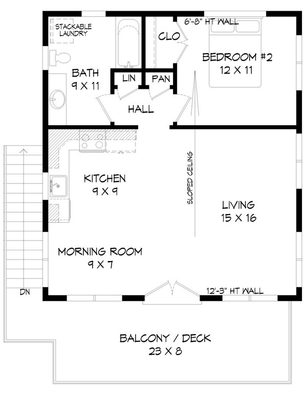 House Blueprint - Floor Plan - Upper Floor for Beach House Plan #932-1409 - 2 bed, 2 bath