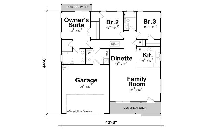 Architectural House Design - Floor Plan - Main Floor for Contemporary House Plan #20-2586 - 3 bed, 2 bath