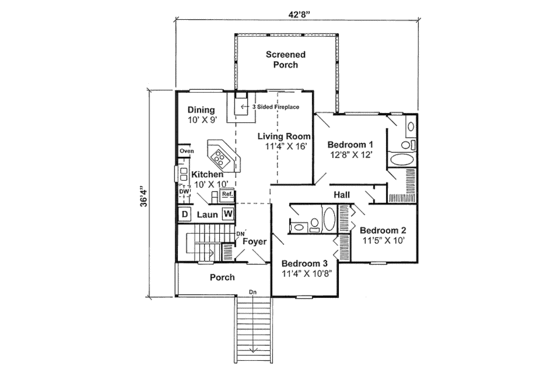 Floor Plan - Main Floor for Beach House Plan #312-718 - 3 bed, 2 bath