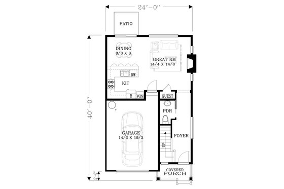 Floor Plan - Main Floor for Craftsman House Plan #53-563 - 3 bed, 2.5 bath