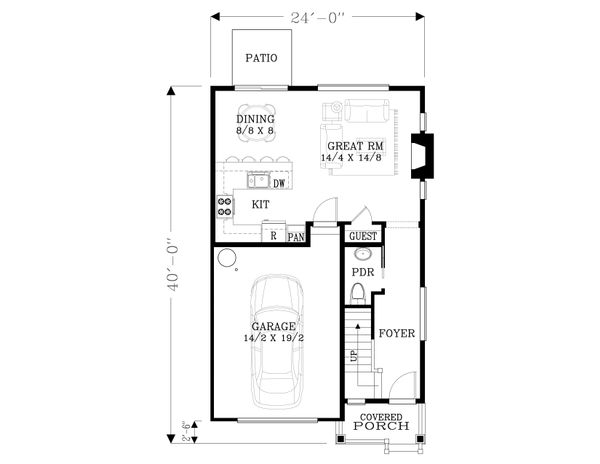 Craftsman Style House Plan - 3 Beds 2.5 Baths 1412 Sq/Ft Plan #53-563 ...