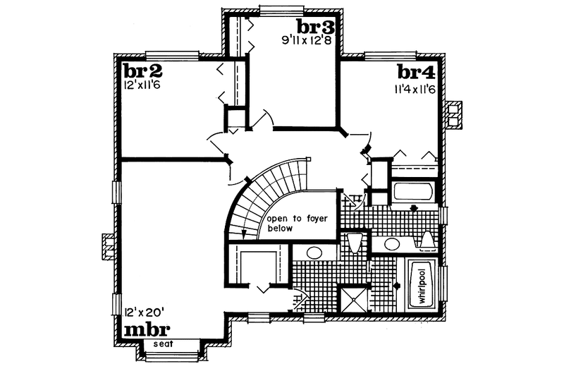 House Blueprint - Floor Plan - Upper Floor for Colonial House Plan #47-972 - 4 bed, 2.5 bath