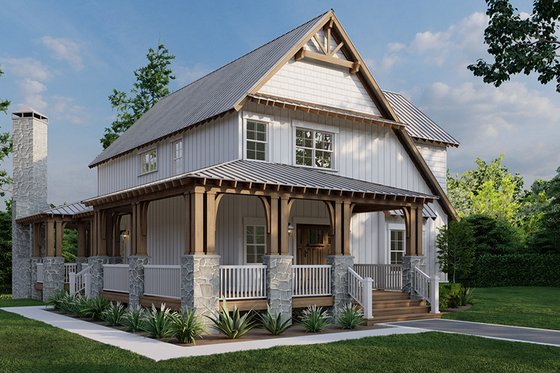 Exterior - Front Elevation 3 for Cabin House Plan #923-25 - 3 bed, 4.5 bath
