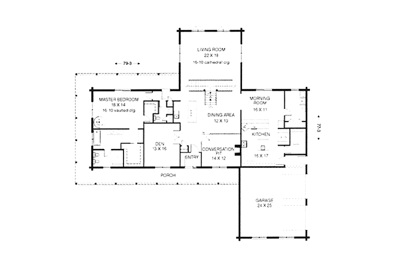 House Blueprint - Floor Plan - Main Floor for Log House Plan #964-1 - 4 bed, 2.5 bath