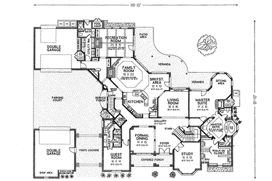 Floor Plan - Main Floor for European House Plan #310-353 - 5 bed, 5.5 bath
