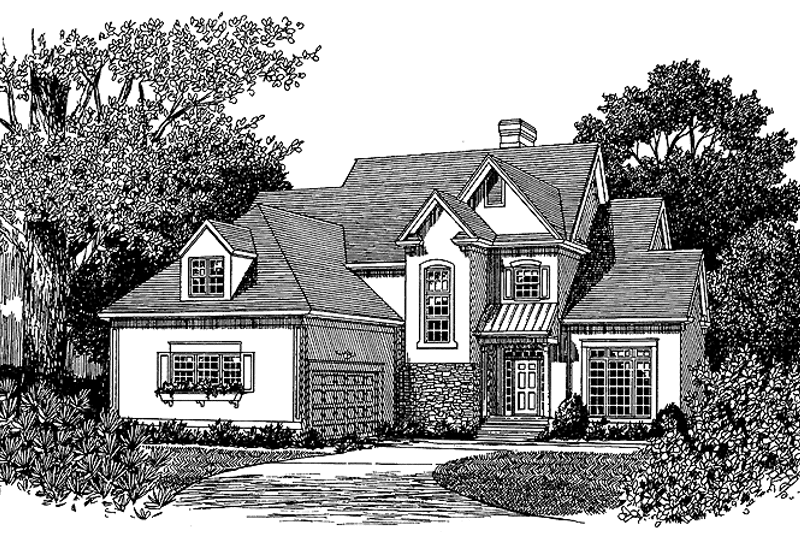 House Blueprint - Exterior - Front Elevation 3 for European House Plan #453-137 - 3 bed, 2.5 bath