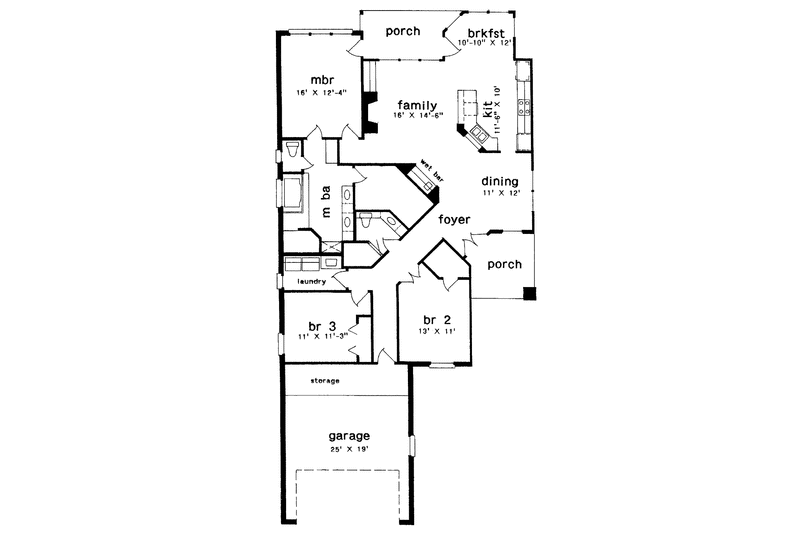 Architectural House Design - Floor Plan - Main Floor for Country House Plan #301-143 - 3 bed, 2 bath