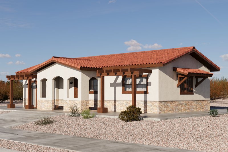 House Blueprint - Exterior - Front Elevation 3 for Adobe / Southwestern House Plan #1106-195 - 2 bed, 2 bath