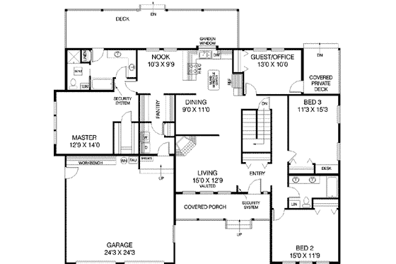 Floor Plan - Main Floor for Traditional House Plan #60-274 - 4 bed, 2 bath