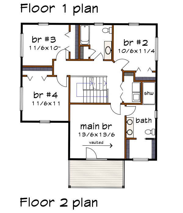 House Blueprint - Floor Plan - Upper Floor for Modern House Plan #79-376 - 4 bed, 2.5 bath