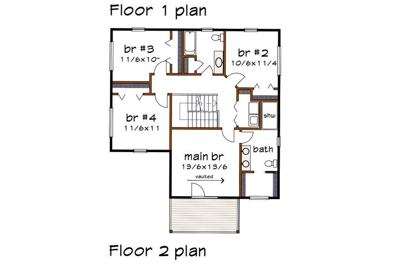 House Blueprint - Floor Plan - Upper Floor for Modern House Plan #79-376 - 4 bed, 2.5 bath