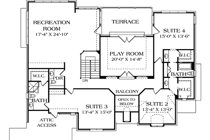 Dream House Plan - Floor Plan - Upper Floor for Traditional House Plan #453-589 - 4 bed, 3.5 bath