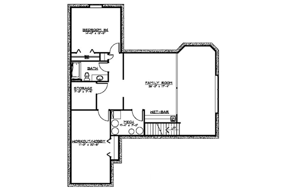 Floor Plan - Lower Floor for Ranch House Plan #1064-4 - 4 bed, 3 bath