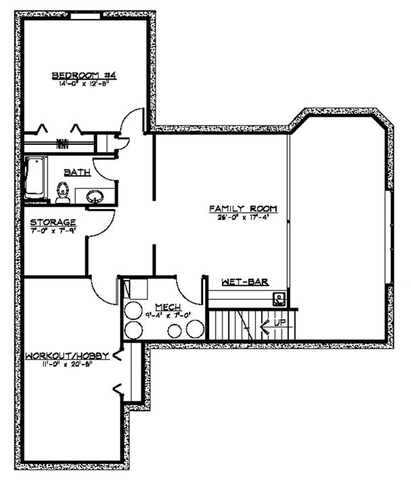 Floor Plan - Lower Floor for Ranch House Plan #1064-4 - 4 bed, 3 bath