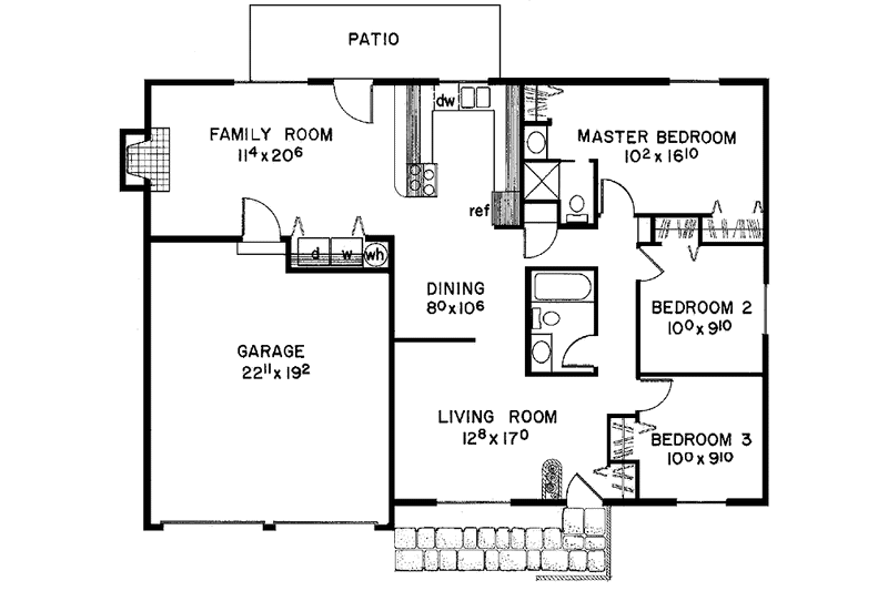 Dream House Plan - Floor Plan - Main Floor for Ranch House Plan #60-738 - 3 bed, 2 bath