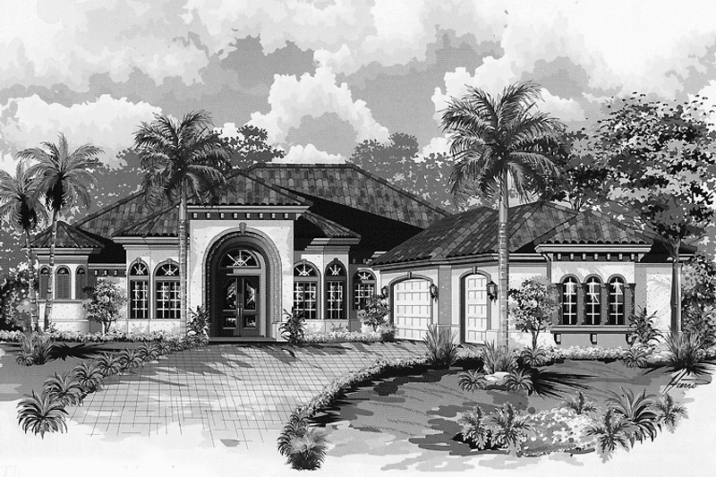 House Blueprint - Exterior - Front Elevation 3 for Mediterranean House Plan #1017-28 - 3 bed, 4 bath