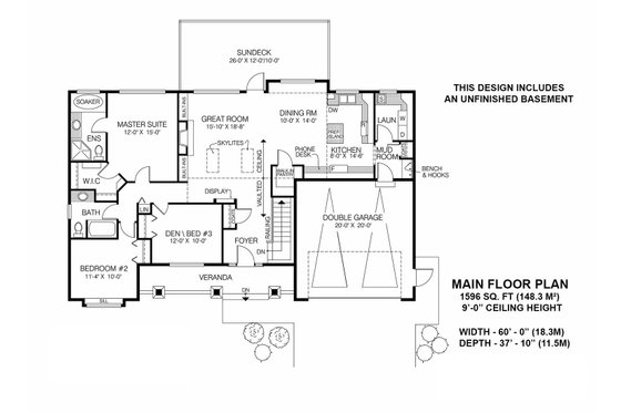 Floor Plan - Main Floor for Craftsman House Plan #1100-108 - 3 bed, 2 bath