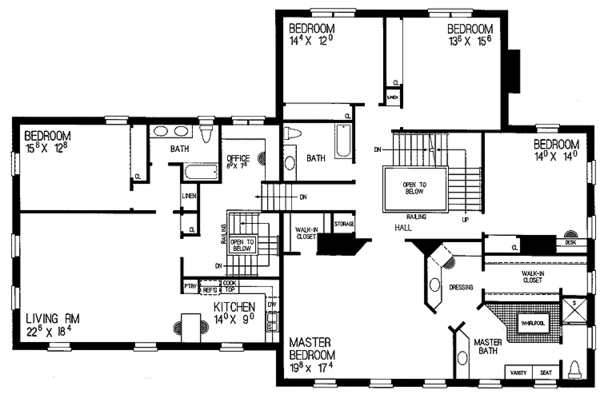 House Blueprint - Classical Floor Plan - Upper Floor Plan #72-821