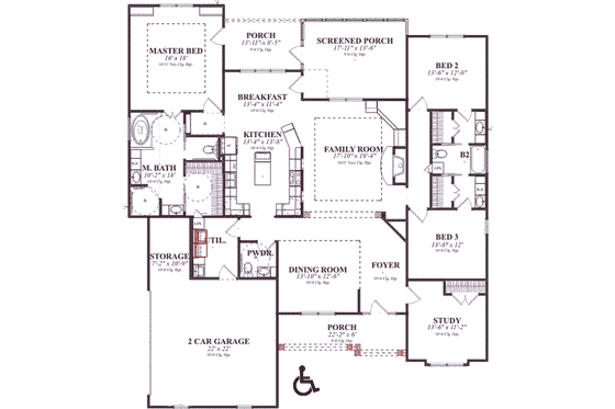Floor Plan - Main Floor for Southern House Plan #63-113 - 4 bed, 2.5 bath