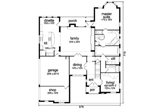 Floor Plan - Main Floor for European House Plan #84-402 - 4 bed, 3 bath