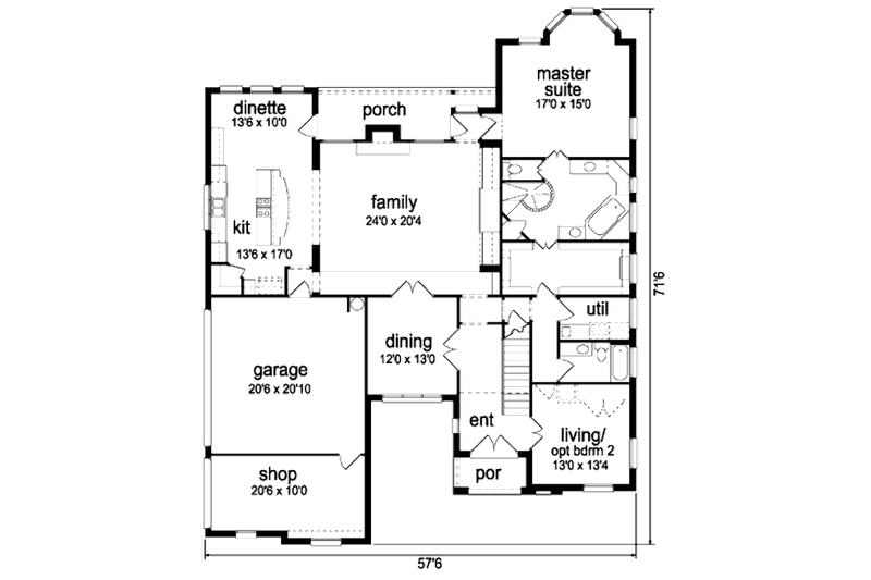 Home Plan - Floor Plan - Main Floor for European House Plan #84-402 - 4 bed, 3 bath