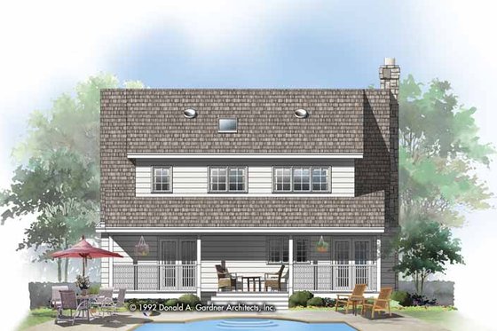 Exterior - Rear Elevation for Country House Plan #929-143 - 3 bed, 2 bath