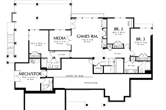 Floor Plan - Lower Floor for Craftsman House Plan #48-864 - 4 bed, 4.5 bath