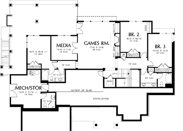 House Blueprint - Craftsman Floor Plan - Lower Floor Plan #48-864
